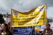 On October 3, 2026, a group of demonstrators takes part in a Unity Demo along Commercial Road in Bournemouth, Dorset. The participants are holding a Stand Up To Racism banner to advocate for the welcoming of refugees and migrants, while publicly opposing Islamophobia and anti-semitism, and showing their support for the Black Lives Matter movement.#jerryfennerphotography #newforestphotographer #UnityDemo #Bournemouth #StandUpToRacism #BlackLivesMatter