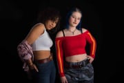 Two stylish teenagers pose confidently during a professional photo session at The Studio on the Hill. These teenage photographs highlight their unique fashion sense and individual personalities, perfectly captured in a high-quality studio environment. #jerryfennerphotography #newforestphotographer #teenportraits #studioonthehill #youthstyle #teenagefashion