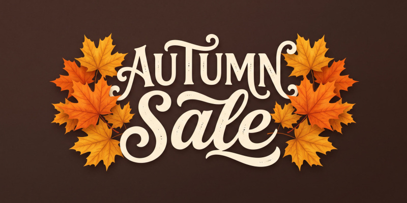 Autumn Sale typography surrounded by orange maple leaves.